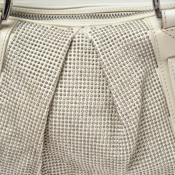 BURBERRY Off White Leather Studded Ashbury Knight Satchel - Picture 5 of 9